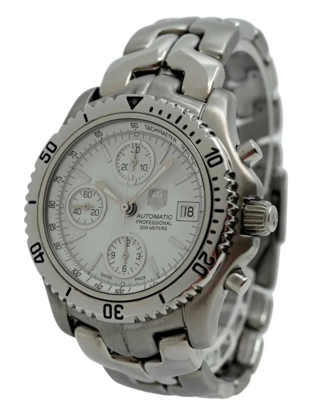 Tag Heuer 42mm Men's Link Automatic Chronograph White Dial Watch! Ref: CT2112!